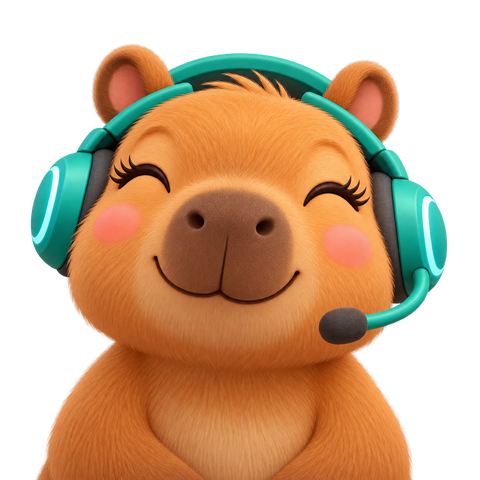 Maggie the capybara wearing a headset